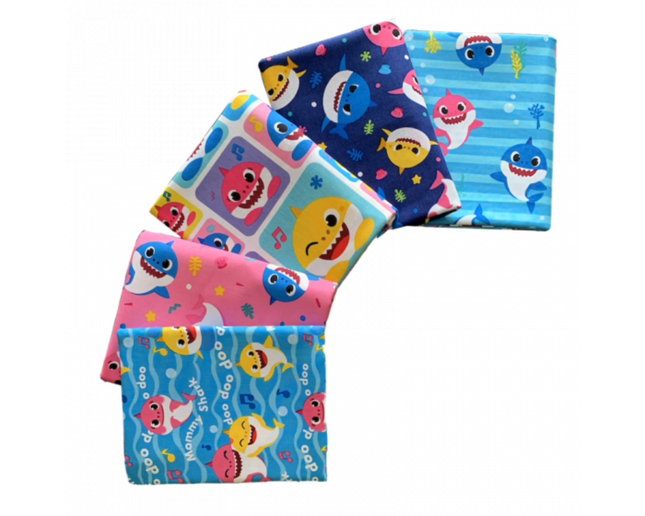 Baby Shark 5-piece Cotton Fabric Fat Quarter Bundle | Sewing | Crafting | Quilting